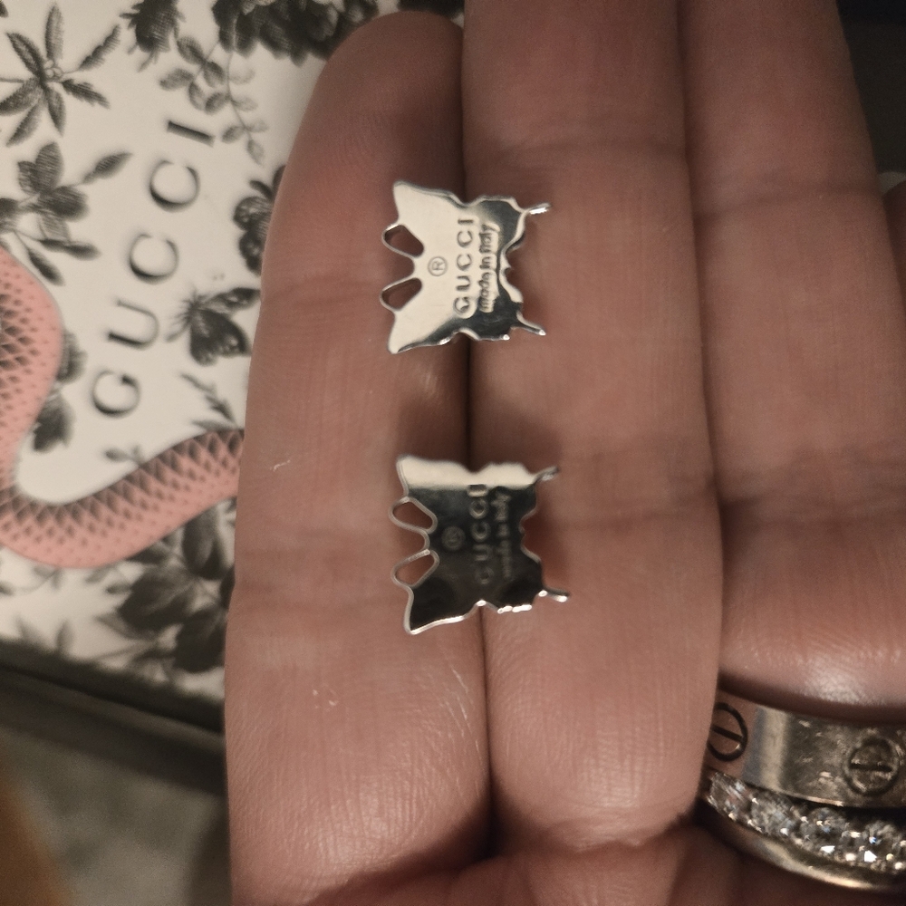 GUCCI Gucci Sterling Silver Earrings Back-type Butterfly Earrings 100% Authentic - Picture 5 of 8